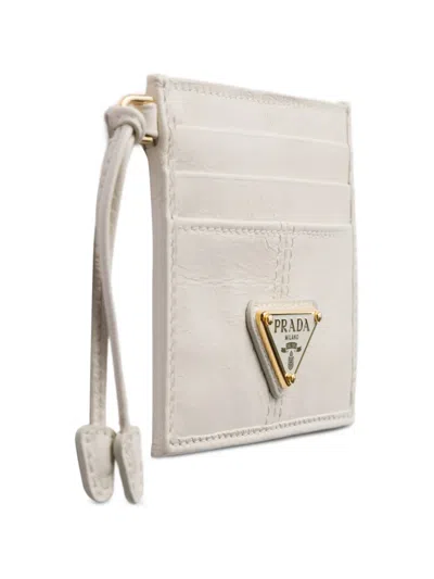 Prada Leather Card Holder In Neutral