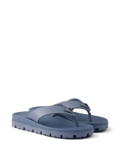 Prada Rubber Thong Sandals In Blue
