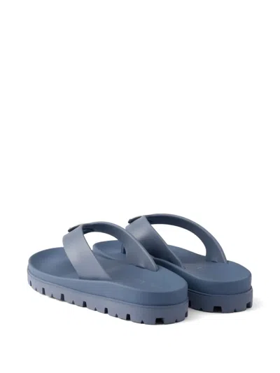 Prada Rubber Thong Sandals In Blue