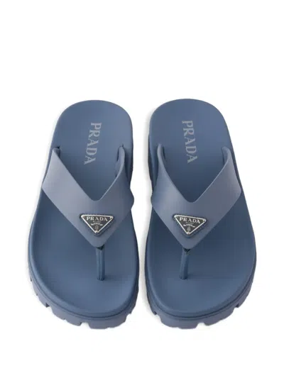 Prada Rubber Thong Sandals In Blue