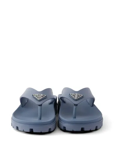 Prada Rubber Thong Sandals In Blue