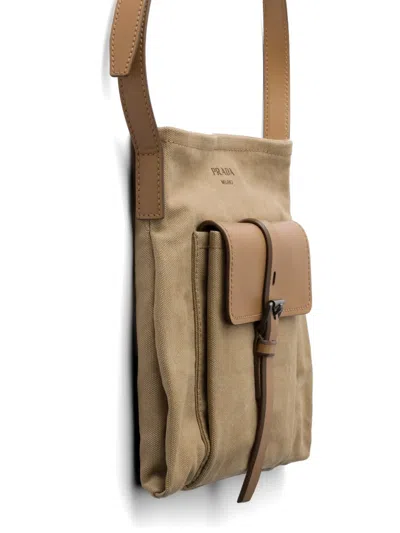 Prada Route Canvas And Leather Shoulder Bag In Pattern