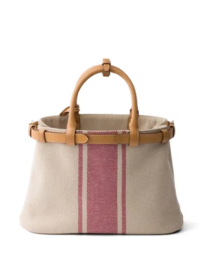 Prada Buckle Medium Canvas And Leather Handbag In Multi