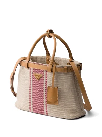 Prada Buckle Medium Canvas And Leather Handbag In Multi