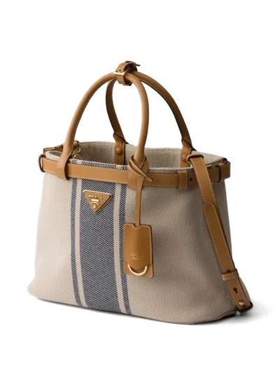 Prada Buckle Medium Canvas And Leather Handbag In Multi