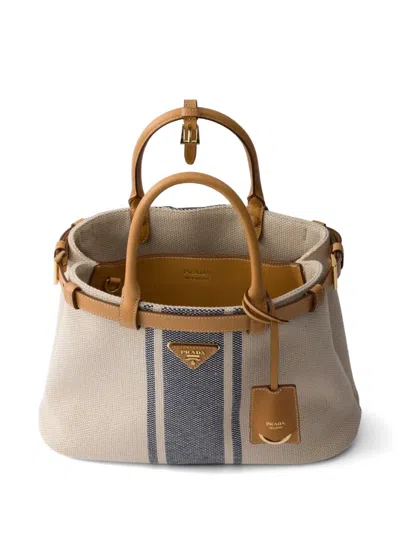 Prada Buckle Medium Canvas And Leather Handbag In Multi