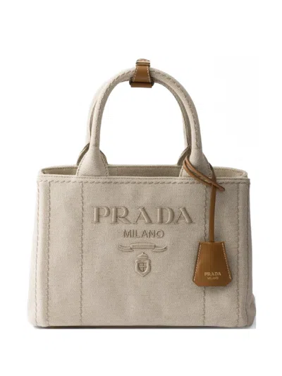 Prada Jardini Re Small Cotton Canvas Bag In Red