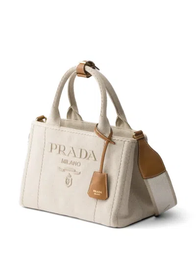 Prada Jardini Re Small Cotton Canvas Bag In Red