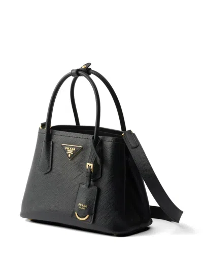 Prada Double Small Saffiano Leather Bag In Black