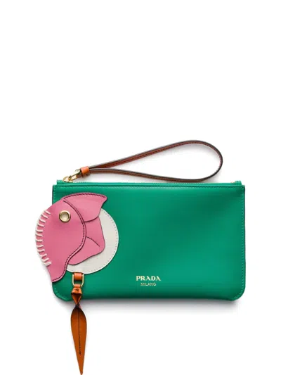 Prada Leather Zipper Pouch In Red