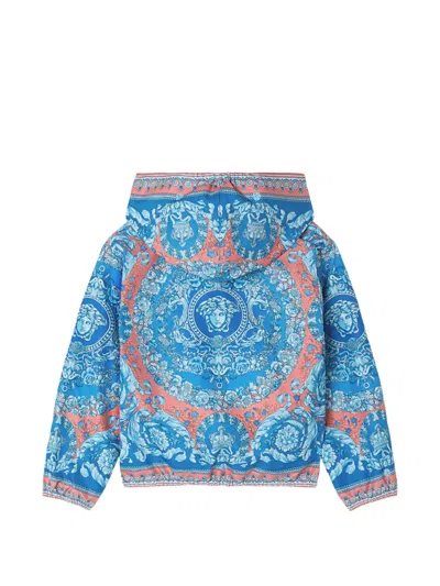 Versace Printed Windbreaker Jacket In Blue