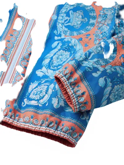 Versace Printed Windbreaker Jacket In Blue