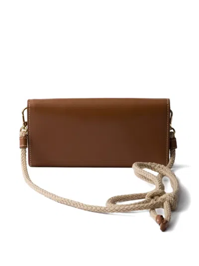 Prada Leather Wallet With Shoulder Strap In Orange