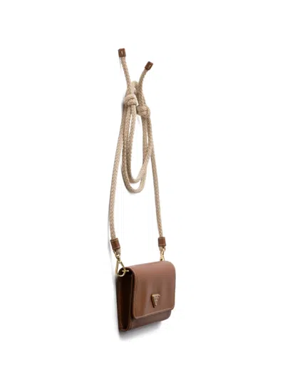 Prada Leather Wallet With Shoulder Strap In Orange