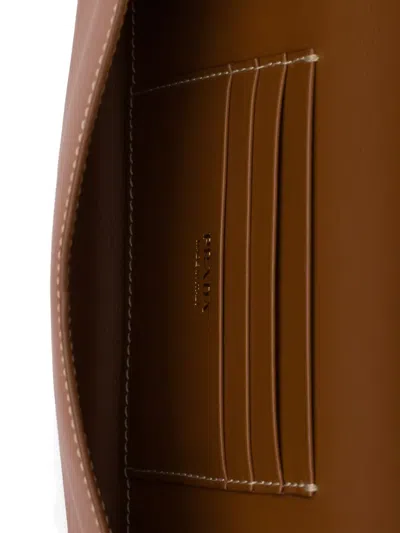 Prada Leather Wallet With Shoulder Strap In Orange