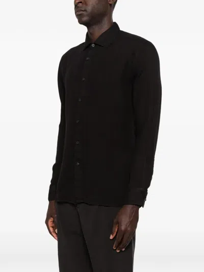 120% Lino Long-sleeve Button-up Shirt In Black