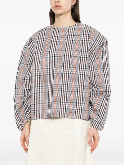 A.w.a.k.e. Checked Drawstring-sleeve Blouse In Multi