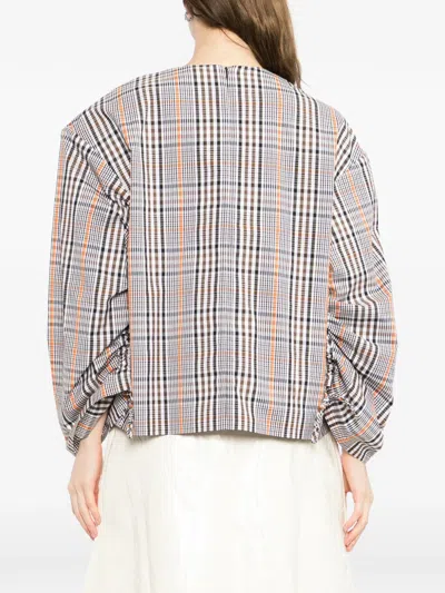 A.w.a.k.e. Checked Drawstring-sleeve Blouse In Multi