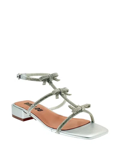 Bibi Lou Poline Crystal-embellished Bow Sandals In Silver