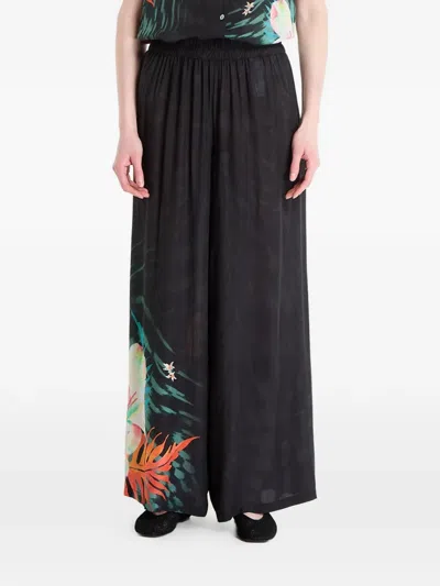Desigual Tropical Fluid Palazzo Pants In Black