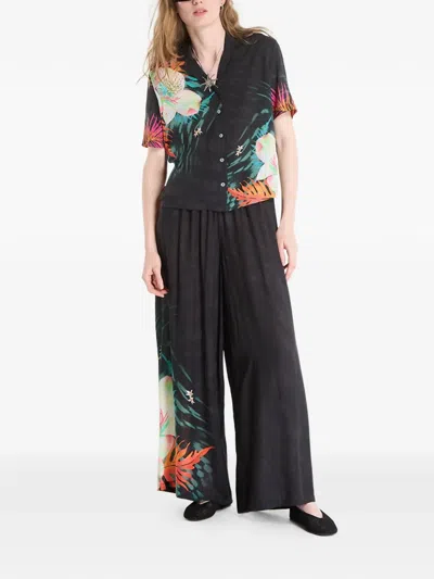 Desigual Tropical Fluid Palazzo Pants In Black