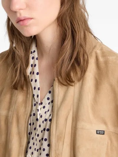 Prada Suede Jacket In Brown