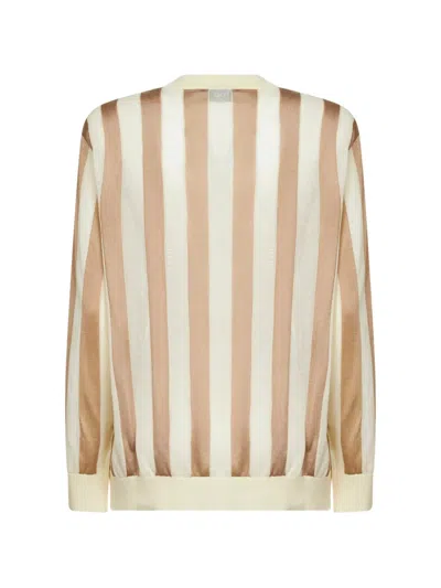 Fendi Pequin Striped Silk-cotton Sweater In Brown