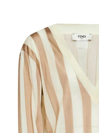 Fendi Pequin Striped Silk-cotton Sweater In Brown