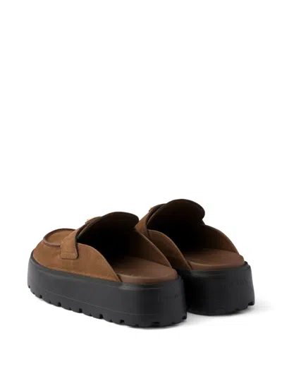 Prada Nubuck Flatform Mules In Multi