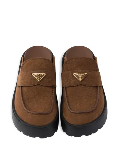 Prada Nubuck Flatform Mules In Multi
