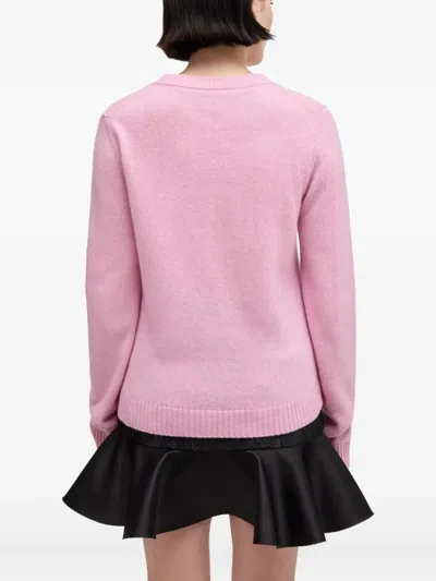 Ganni Graphic Print Long Sleeve Crew Neck Sweater In Pink