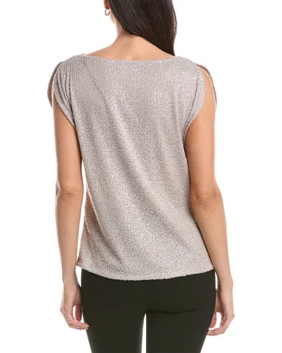 Anne Klein Split Shoulder Drape Sequin Blouse In Brown