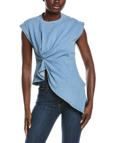 Gracia Sleeveless Side Drape Top In Blue