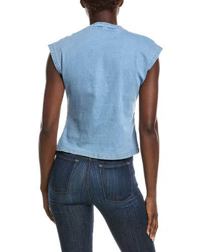 Gracia Sleeveless Side Drape Top In Blue