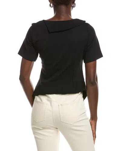 Gracia Asymmetrical Neck Ruched Solid Top In Black