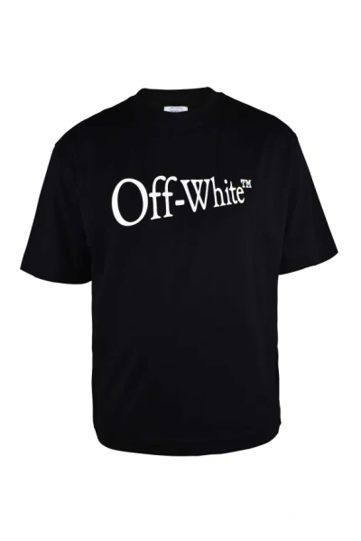 Off-white Black Oversized T-shirt With Contrasting Logo Lettering Print In Cotton Man