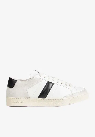 Tom Ford Panelled Suede And Grained Leather Sneakers In Multi