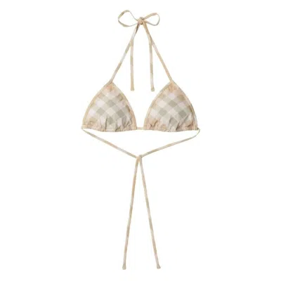 Burberry Check Triangle Bikini Top In Neutral