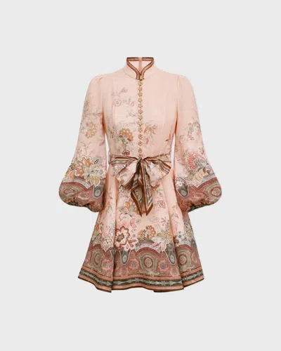 Zimmermann Womens Pink Paisley Alchemy Belted Floral-print Linen Mini Dress In Pink