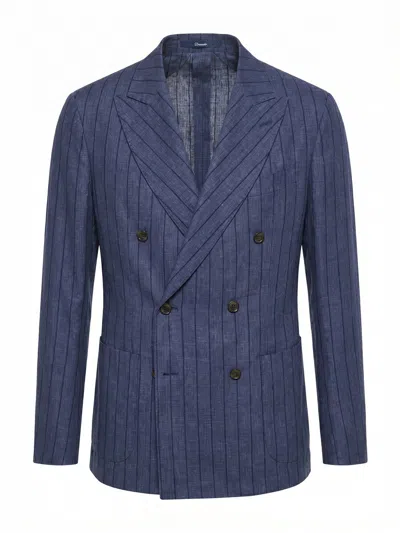 Drumohr Pinstripe-pattern Double-breasted Blazer In Blue