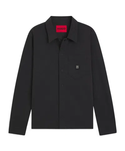 Hugo Boss Oversize-fit Shirt In Cotton Twill With Patch Pockets In Black