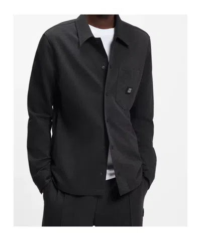 Hugo Boss Oversize-fit Shirt In Cotton Twill With Patch Pockets In Black
