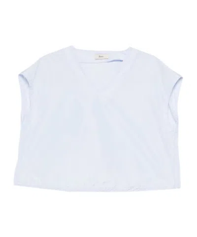Herno Polyester Drawstring-hem V-neck Top In Blue