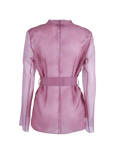 Antonelli Translucent Silk Belted Wrap Jacket In Pink