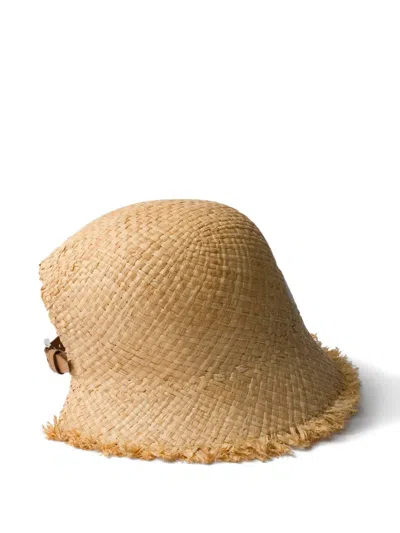 Prada Womens Neutral Raffia Adjustable Hat In Brown