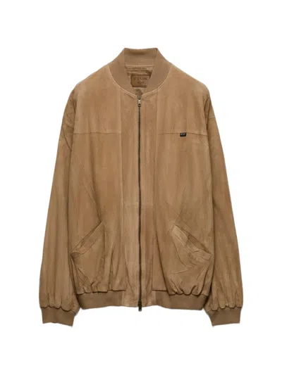 Prada Suede Bomber Jacket In Brown
