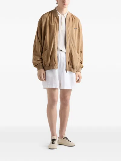 Prada Suede Bomber Jacket In Brown