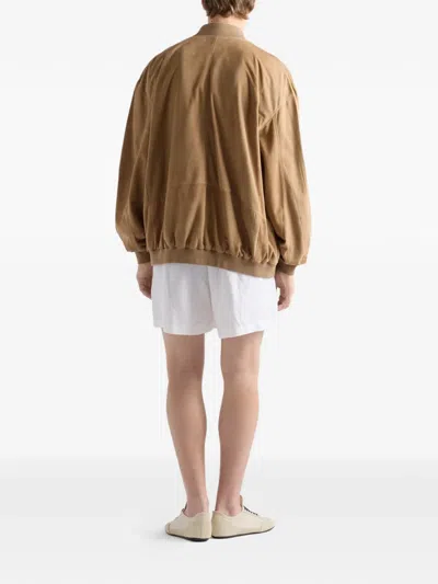 Prada Suede Bomber Jacket In Brown