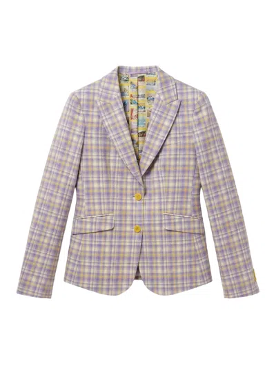 Abseits Check-pattern Notched-lapels Blazer In Purple