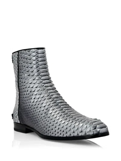 Philipp Plein Python-leather Ankle Boots In Silver